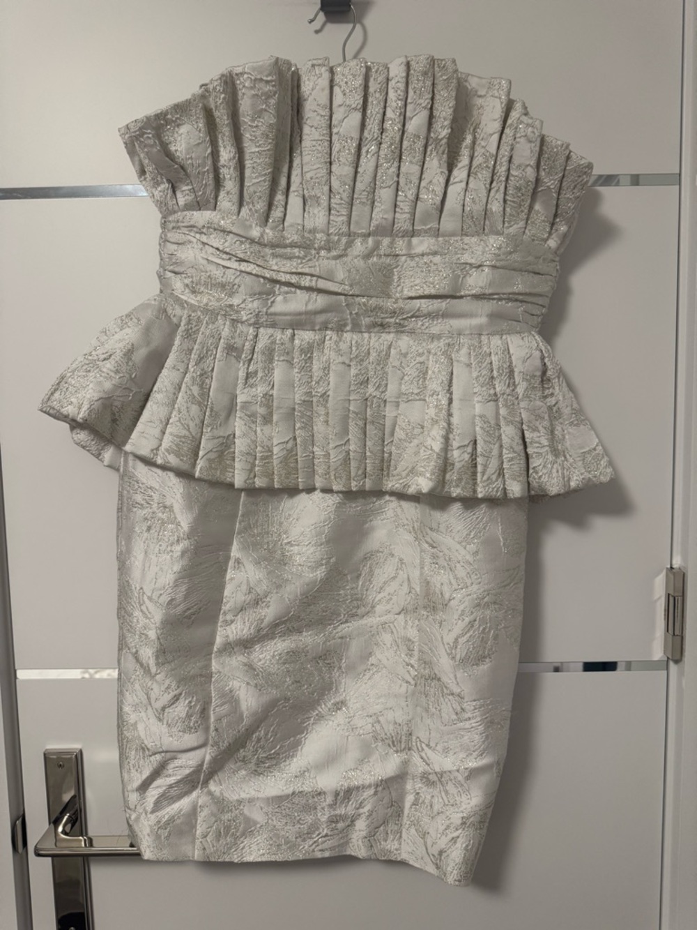 Strapless Ivory Textured Peplum Cocktail Dress